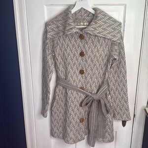 Anthropolgie Moth Wool Blend Belted Gray Patterned Cardigan W1244 Sz S